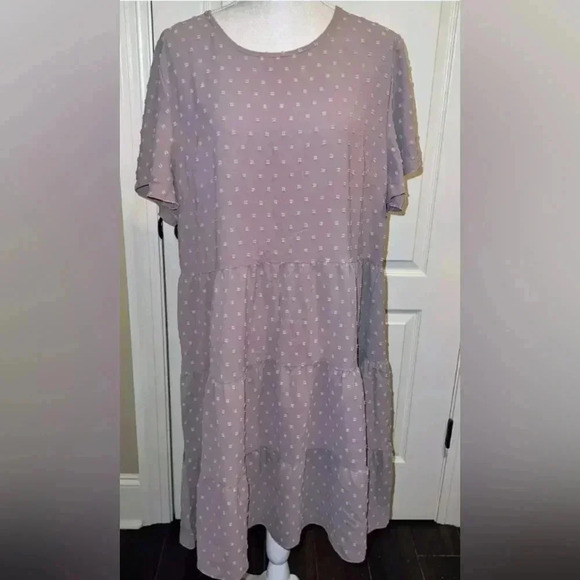 Shein Curve Size 4XL Dusty Rose Pink‎ Tiered Midi Dress Swiss Dots Short Sleeve - Picture 4 of 11